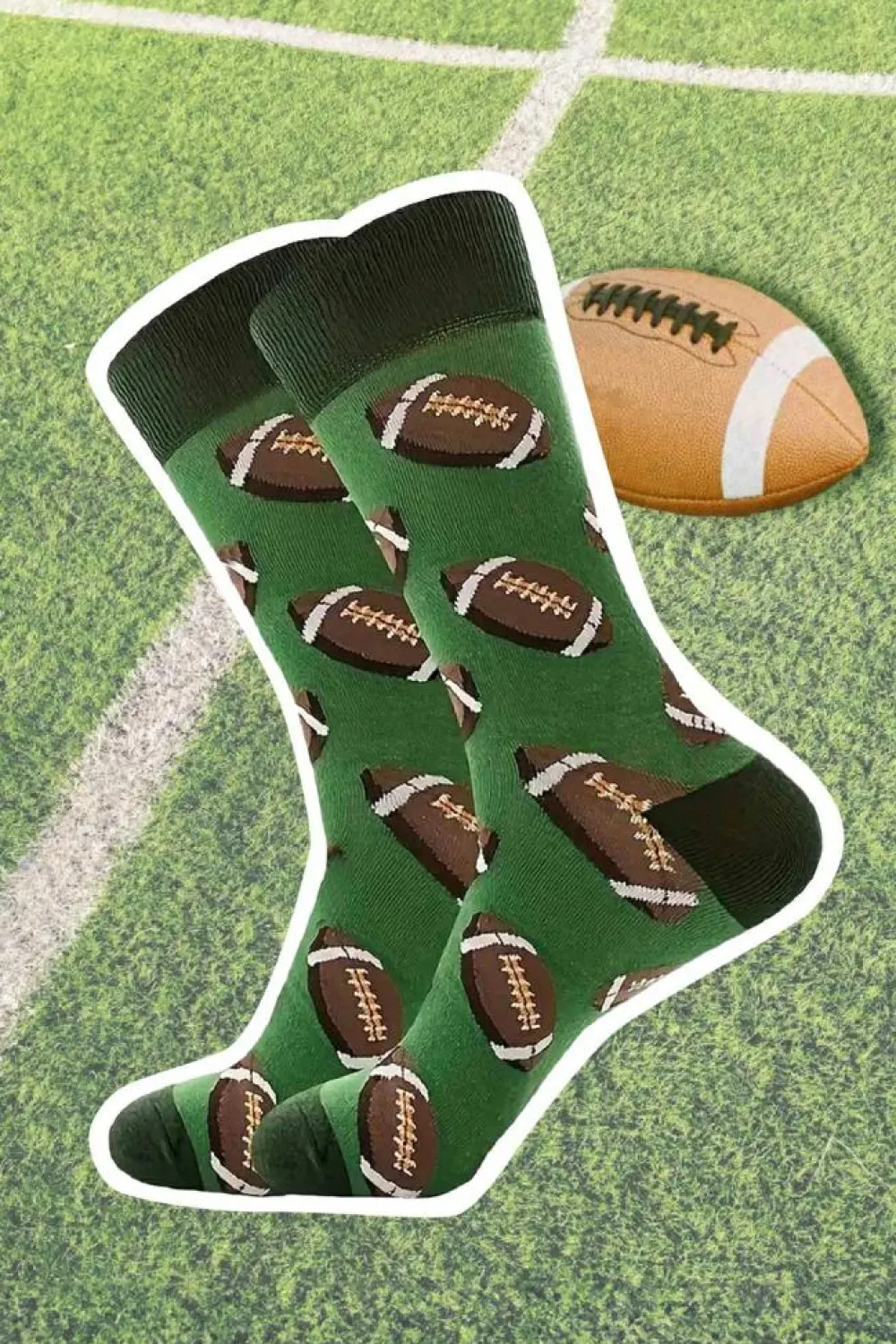New Dear-Lover Rugby Football Print Mid-length Socks Blackish Green