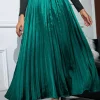 Best Dear-Lover Satin Elastic Waist Pleated Maxi Skirt Blackish Green