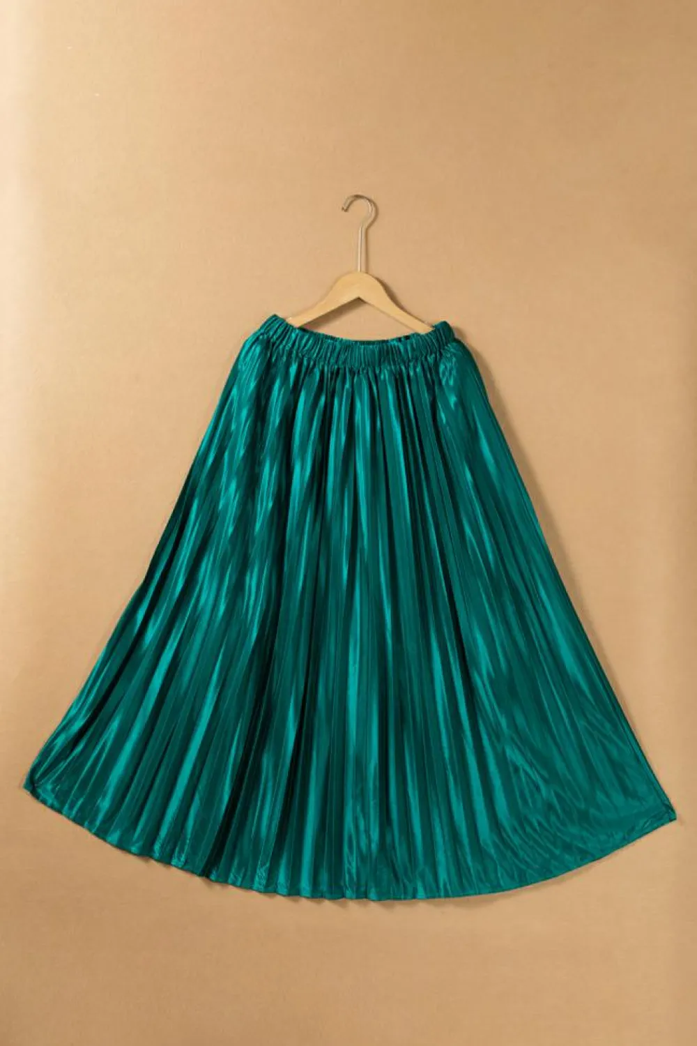 Best Dear-Lover Satin Elastic Waist Pleated Maxi Skirt Blackish Green