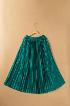 Best Dear-Lover Satin Elastic Waist Pleated Maxi Skirt Blackish Green