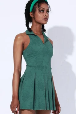 Fashion Dear-Lover Sleeveless V Neck Shirt Collar Sports Mini Dress Blackish Green