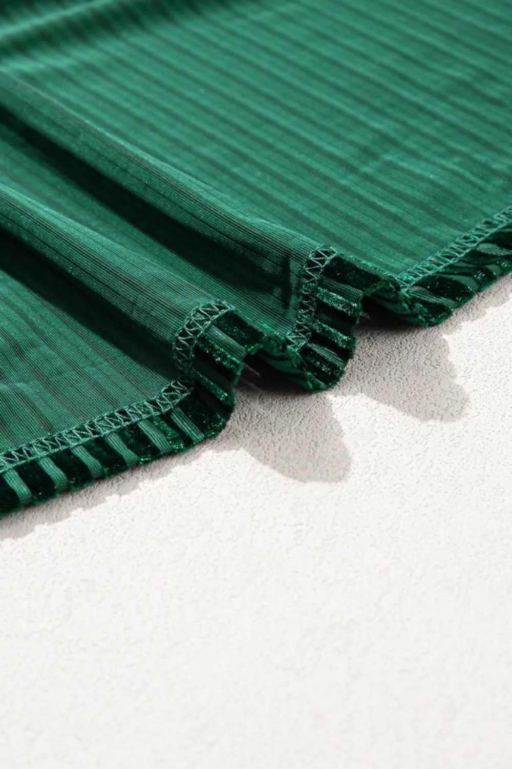 Fashion Dear-Lover Smocked Ribbed Velvet Babydoll Top Blackish Green