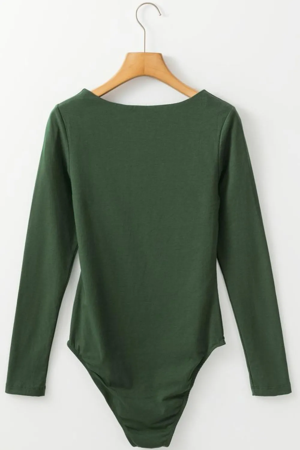 Discount Dear-Lover Solid Color Square Neck Long Sleeve Slim Fit Bodysuit Blackish Green