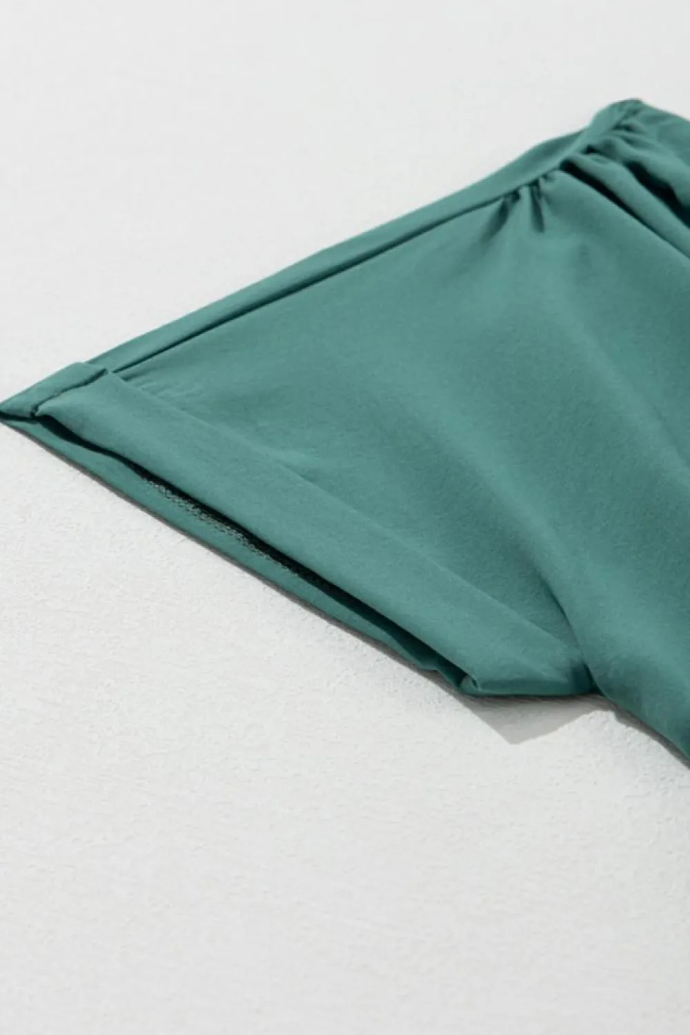 Clearance Dear-Lover Solid Color V Neck Wrap Pleated Short Sleeve Maxi Dress Blackish Green
