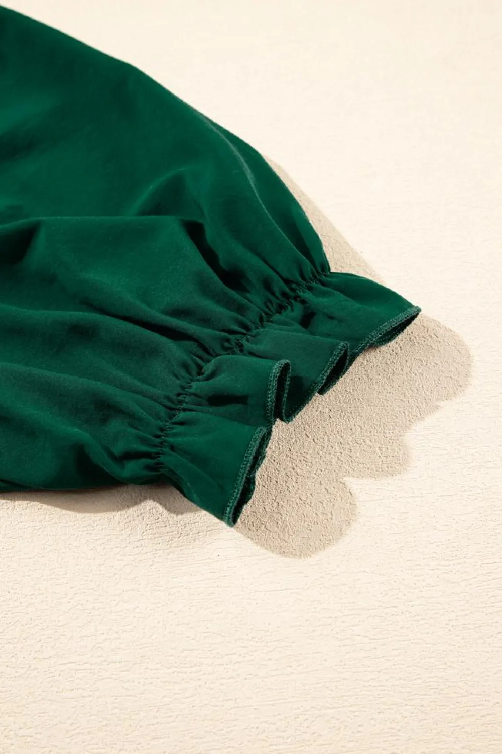 Clearance Dear-Lover Solid Puff Sleeve Frilled Trim Elegant Blouse Blackish Green