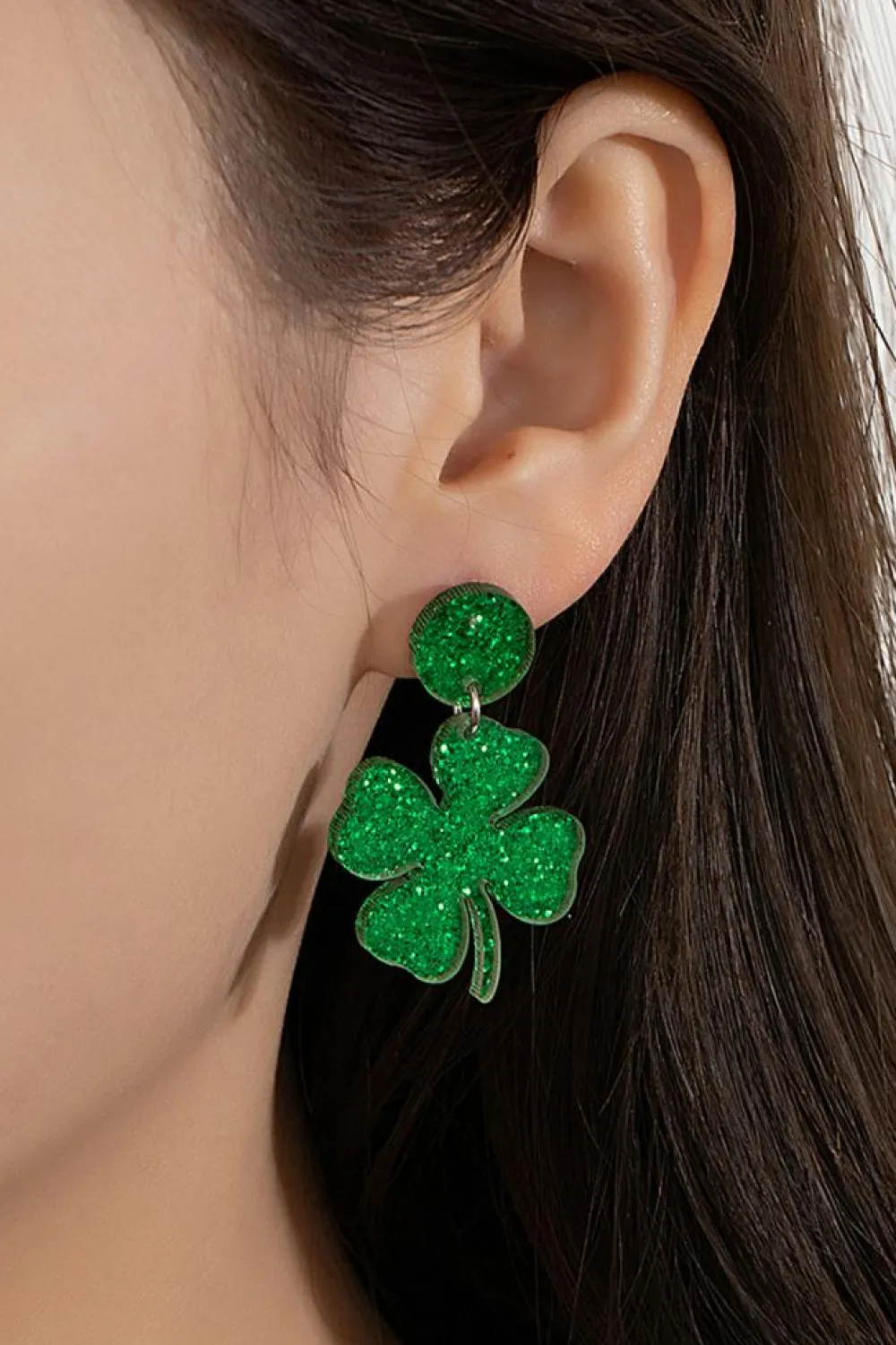 Online Dear-Lover St Patricks Shamrock Shape Stud Earrings Blackish Green