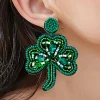 Online Dear-Lover St Patrick Shamrock Rice Beaded Stud Earrings Blackish Green