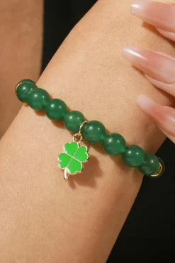 Best Dear-Lover St Patricks Shamrock Beaded Elastic Bracelet Blackish Green