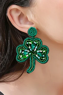 Online Dear-Lover St Patrick Shamrock Rice Beaded Stud Earrings Blackish Green