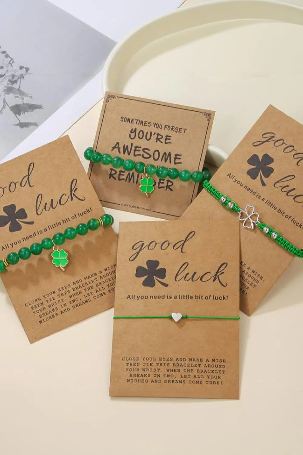 Best Dear-Lover St Patricks Shamrock Beaded Elastic Bracelet Blackish Green