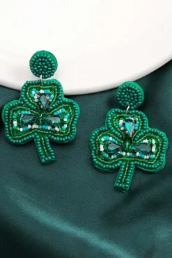 Online Dear-Lover St Patrick Shamrock Rice Beaded Stud Earrings Blackish Green