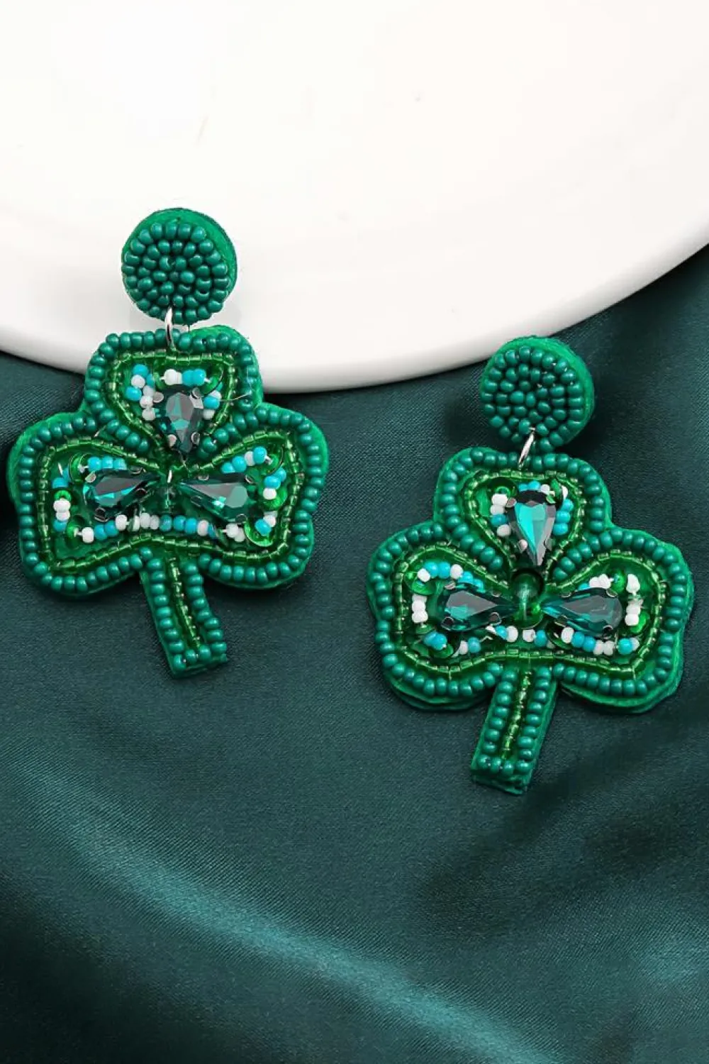 Online Dear-Lover St Patrick Shamrock Rice Beaded Stud Earrings Blackish Green