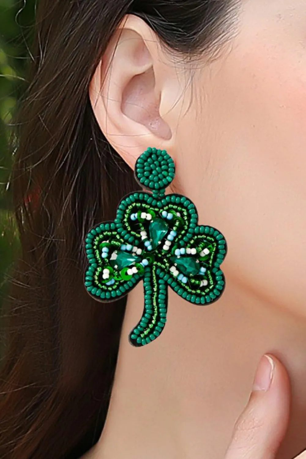Online Dear-Lover St Patrick Shamrock Rice Beaded Stud Earrings Blackish Green