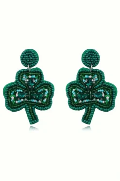 Online Dear-Lover St Patrick Shamrock Rice Beaded Stud Earrings Blackish Green
