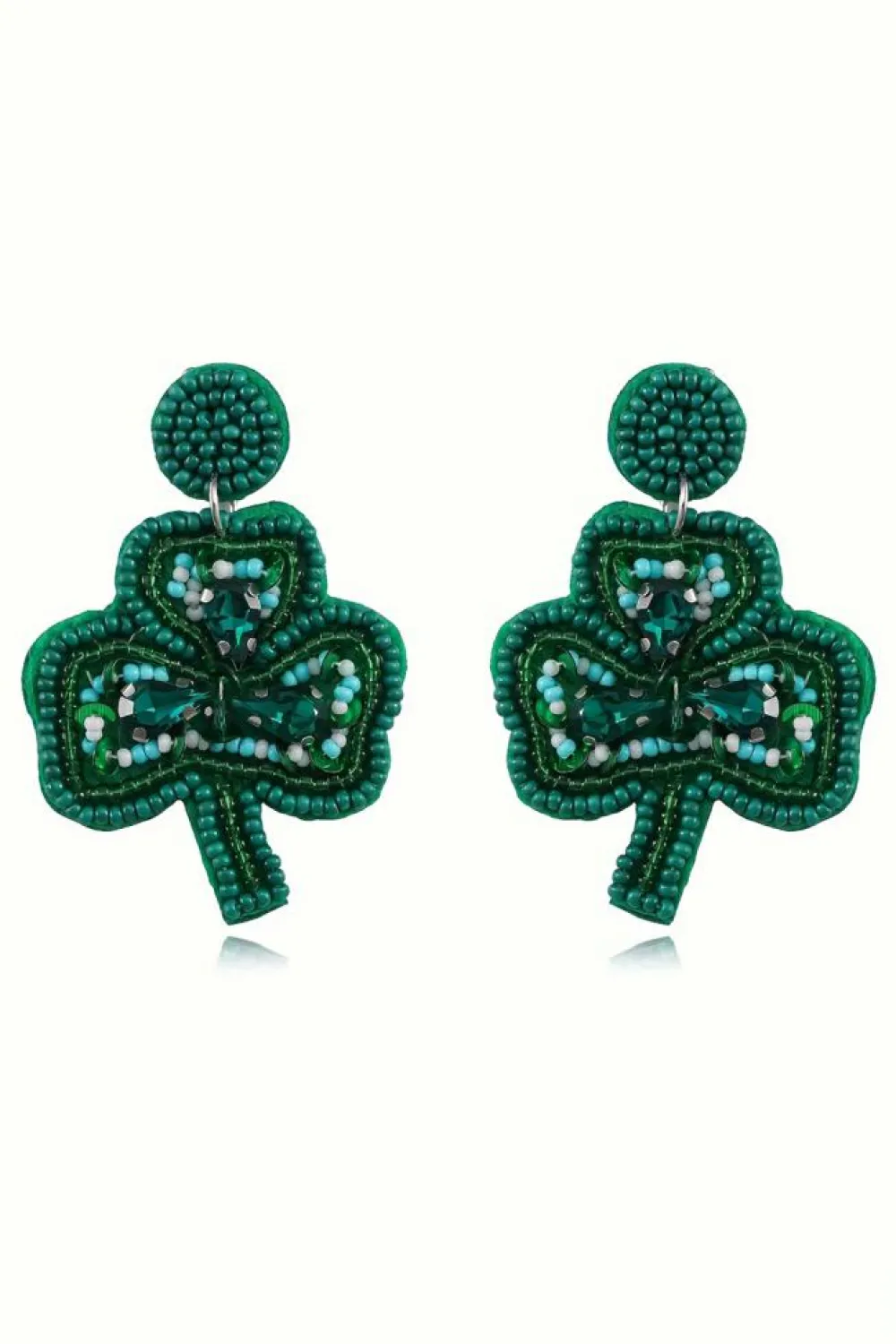 Online Dear-Lover St Patrick Shamrock Rice Beaded Stud Earrings Blackish Green