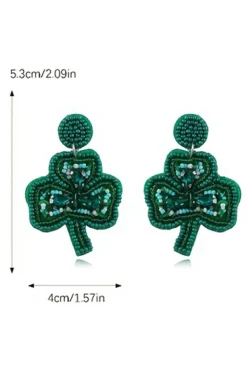 Online Dear-Lover St Patrick Shamrock Rice Beaded Stud Earrings Blackish Green