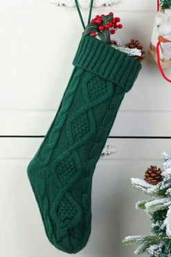 Clearance Dear-Lover Textured Knit Christmas Stocking Ornament Blackish Green