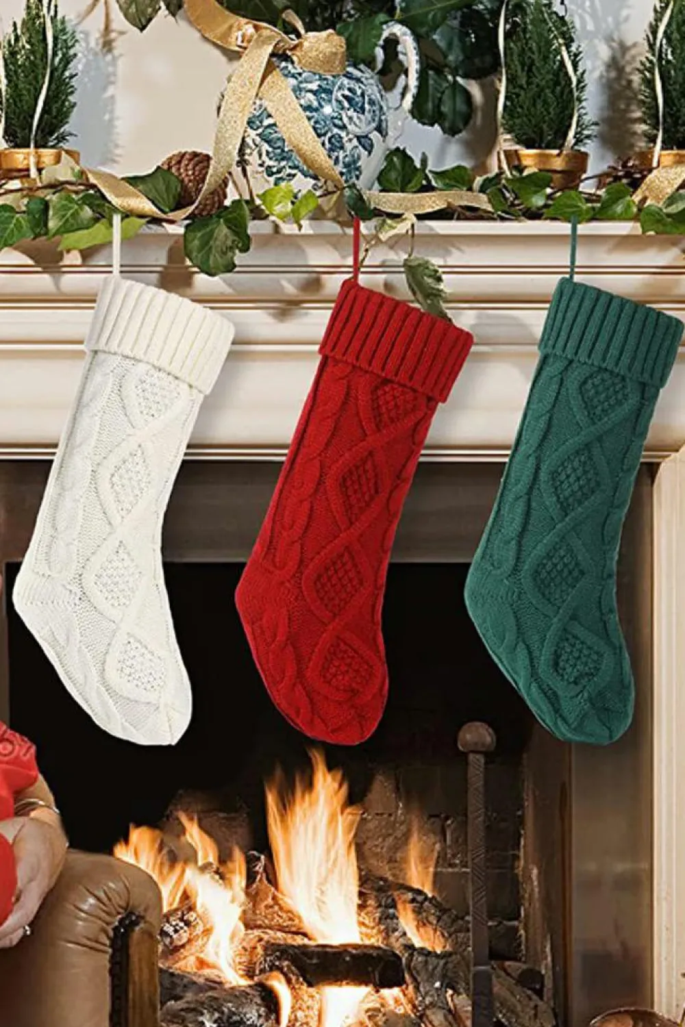 Clearance Dear-Lover Textured Knit Christmas Stocking Ornament Blackish Green