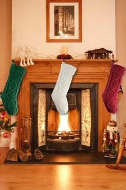 Clearance Dear-Lover Textured Knit Christmas Stocking Ornament Blackish Green