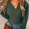 Sale Dear-Lover Waffle Knit Slim Fit Wrap V Neck Bodysuit Blackish Green