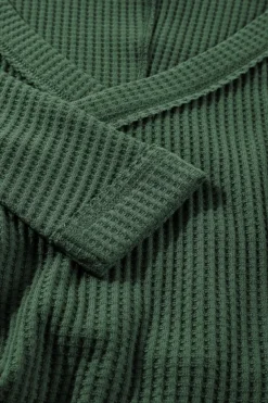 Sale Dear-Lover Waffle Knit Slim Fit Wrap V Neck Bodysuit Blackish Green