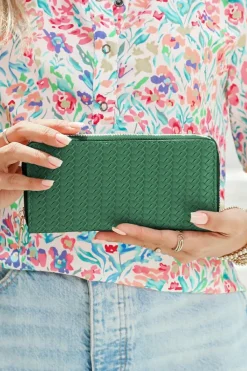 Best Dear-Lover Woven Textured Zip Around Long Wallet Blackish Green