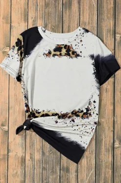 Hot Dear-Lover Bleached Short Sleeve Top Leopard