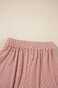 Discount Dear-Lover Checkered Textured Long Sleeve Top and Shorts Set Blossom
