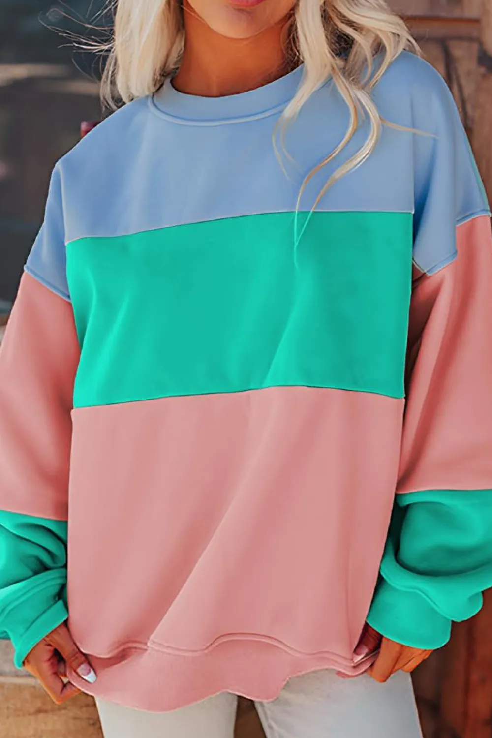 Outlet Dear-Lover Colorblock Patchwork Drop Shoulder Sweatshirt Blossom