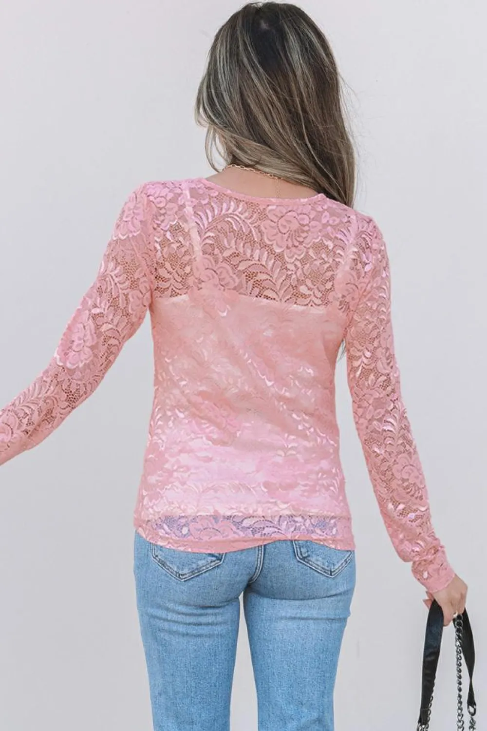 Best Dear-Lover Floral Lace Sheer Long Sleeve Top Blossom