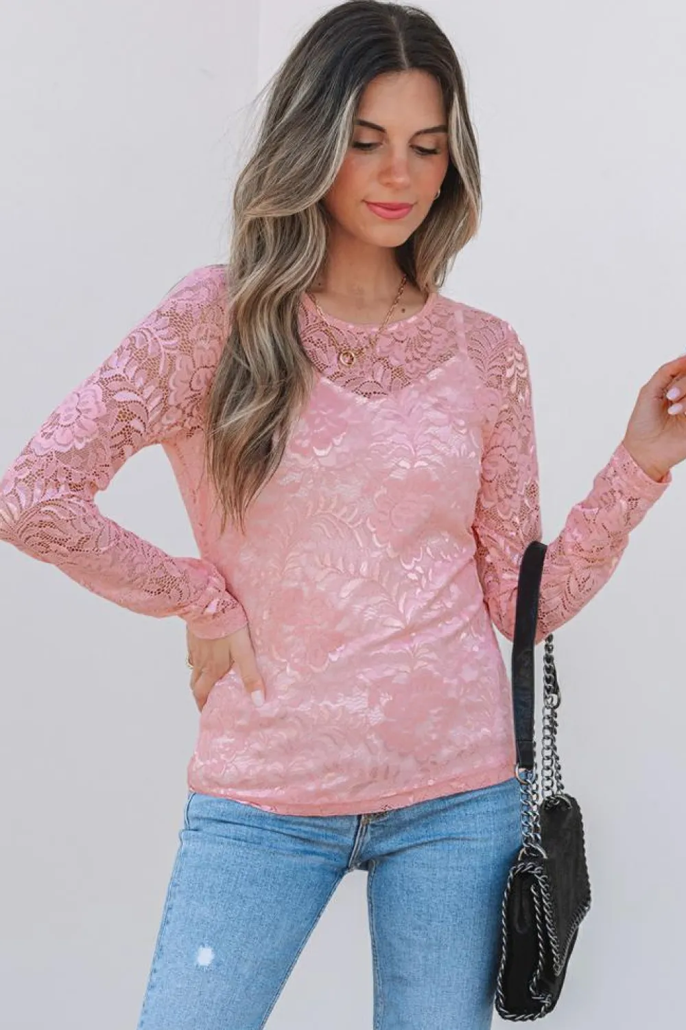 Best Dear-Lover Floral Lace Sheer Long Sleeve Top Blossom