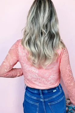Best Dear-Lover Floral Lace Sheer Long Sleeve Top Blossom