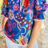 Hot Dear-Lover Abstract Print Frilled Collar Ruffled Puff Short Sleeve Top Blue