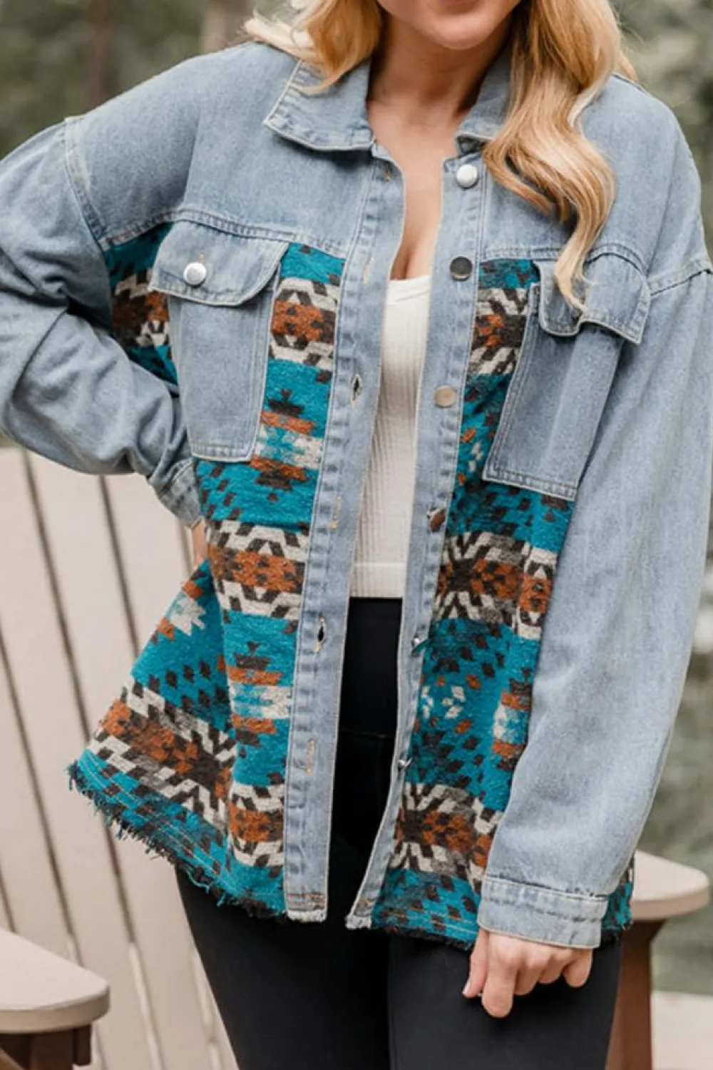 Outlet Dear-Lover Aztec Printed Denim Jacket Blue