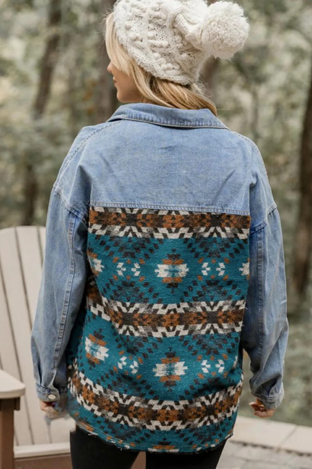 Outlet Dear-Lover Aztec Printed Denim Jacket Blue