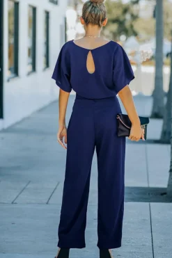 New Dear-Lover Belted Wide Leg Jumpsuit Blue