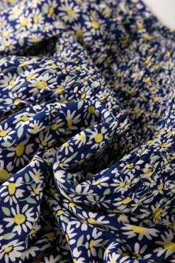 Discount Dear-Lover Boho Floral Print Smocked Square Neck Loose Fit Blouse Blue