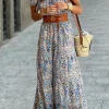 New Dear-Lover Boho Paisley Print Off Shoulder Maxi Dress Blue
