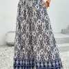 New Dear-Lover Boho Pattern Print High Waist Wide Leg Loose Pants Blue