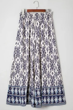 New Dear-Lover Boho Pattern Print High Waist Wide Leg Loose Pants Blue