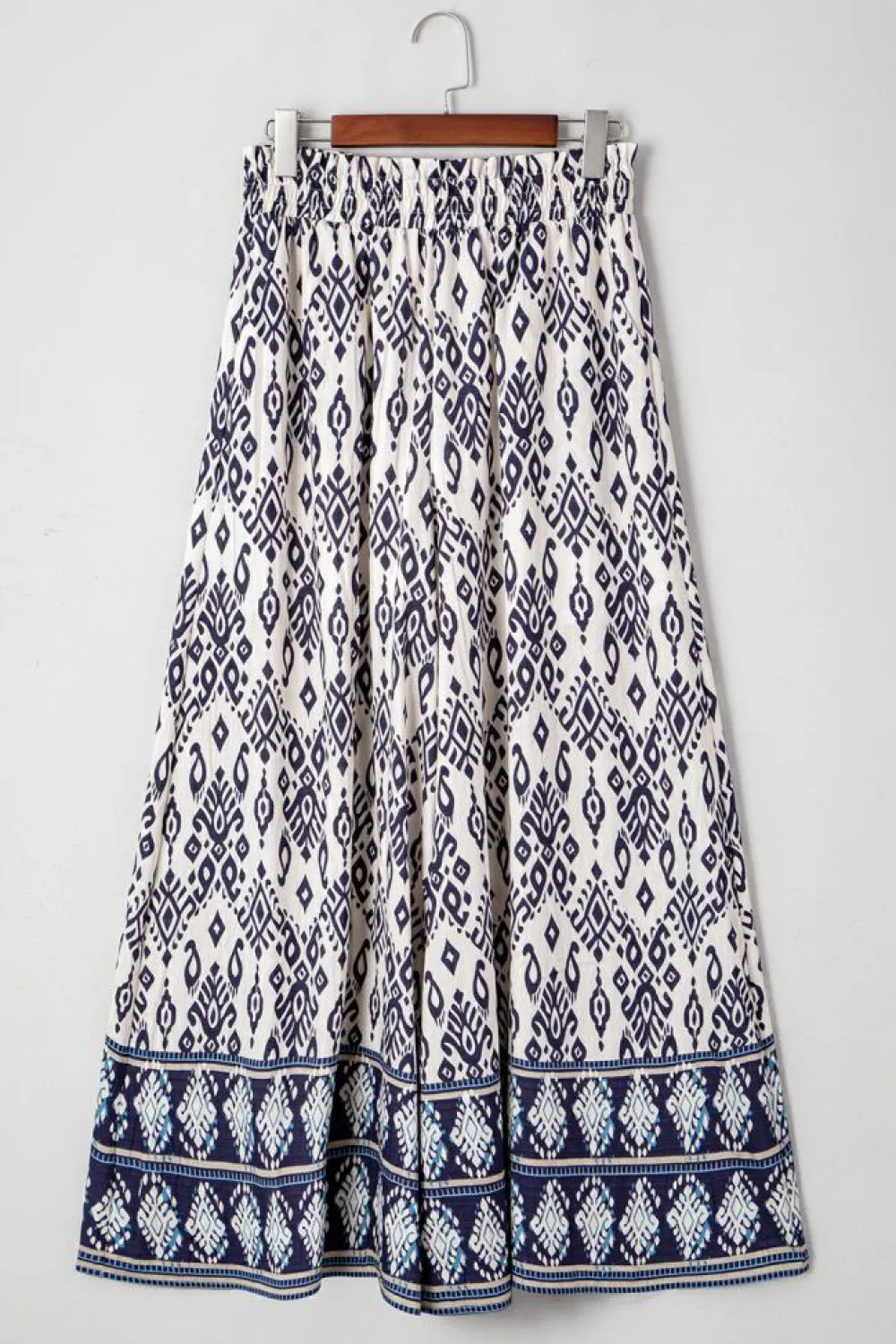New Dear-Lover Boho Pattern Print High Waist Wide Leg Loose Pants Blue