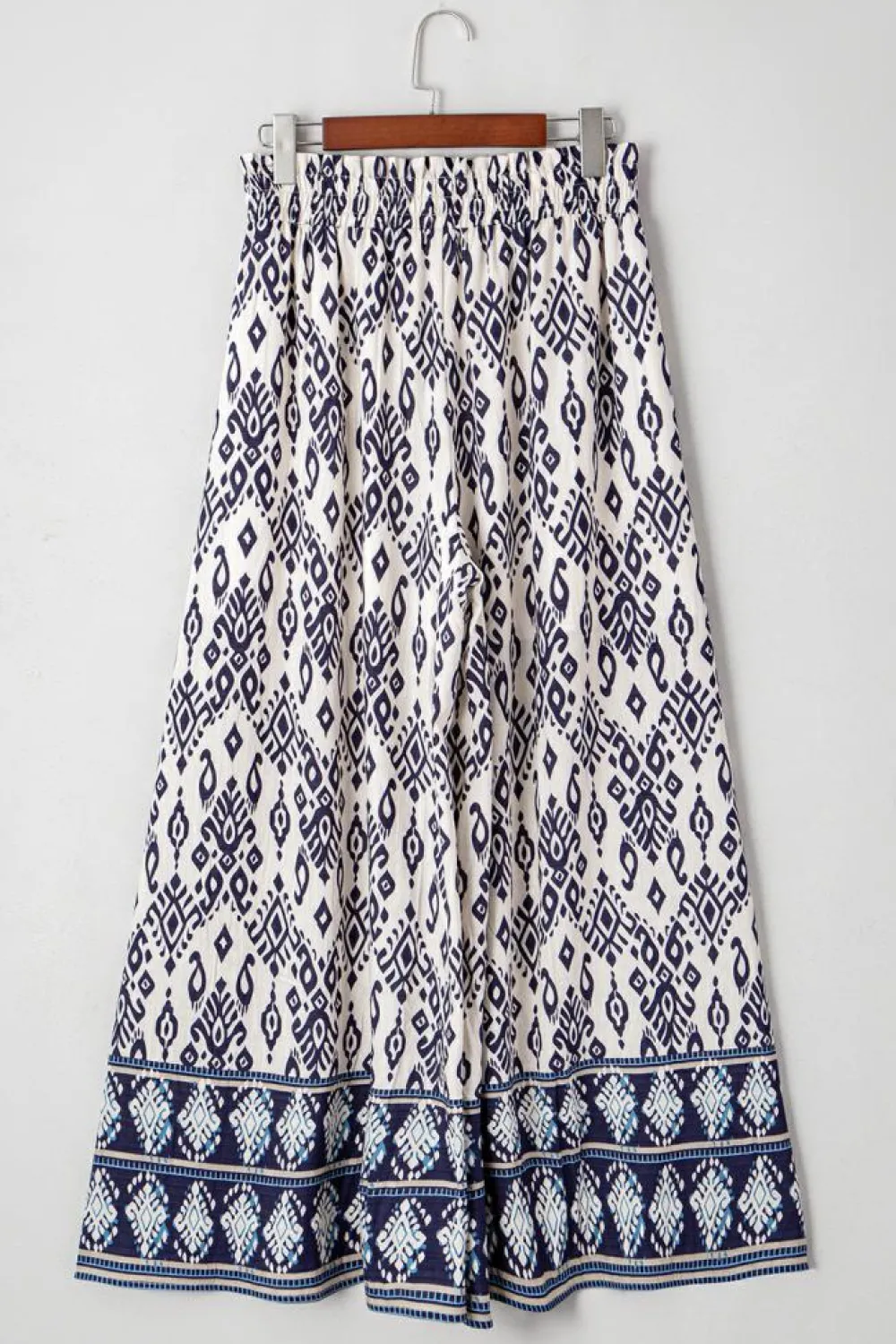 New Dear-Lover Boho Pattern Print High Waist Wide Leg Loose Pants Blue