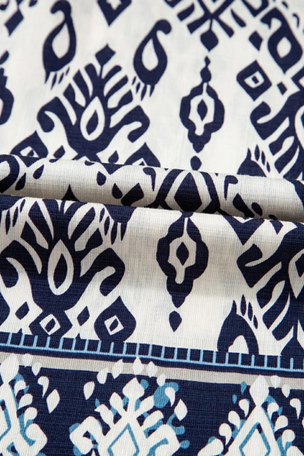 New Dear-Lover Boho Pattern Print High Waist Wide Leg Loose Pants Blue
