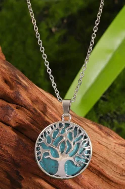 Online Dear-Lover Boho Tree of Life Crystal Round Pendant Necklace Blue