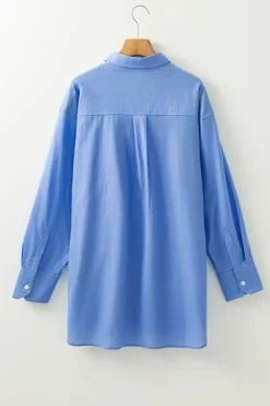 Hot Dear-Lover Boyfriend Chest Pocket Tunic Shirt Blue