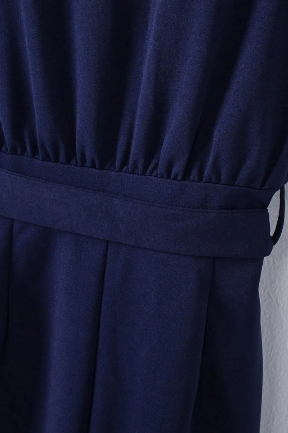 New Dear-Lover Bracelet Sleeve Waist Tie Wide Leg Jumpsuit Blue
