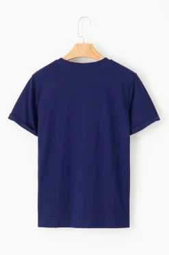 New Dear-Lover Casual Plain Crew Neck Tee Blue