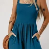 Best Dear-Lover Casual Pocketed Smocked Sleeveless Romper Blue