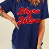 New Dear-Lover Chenille Stars & Stripes Patched Graphic T Shirt Blue