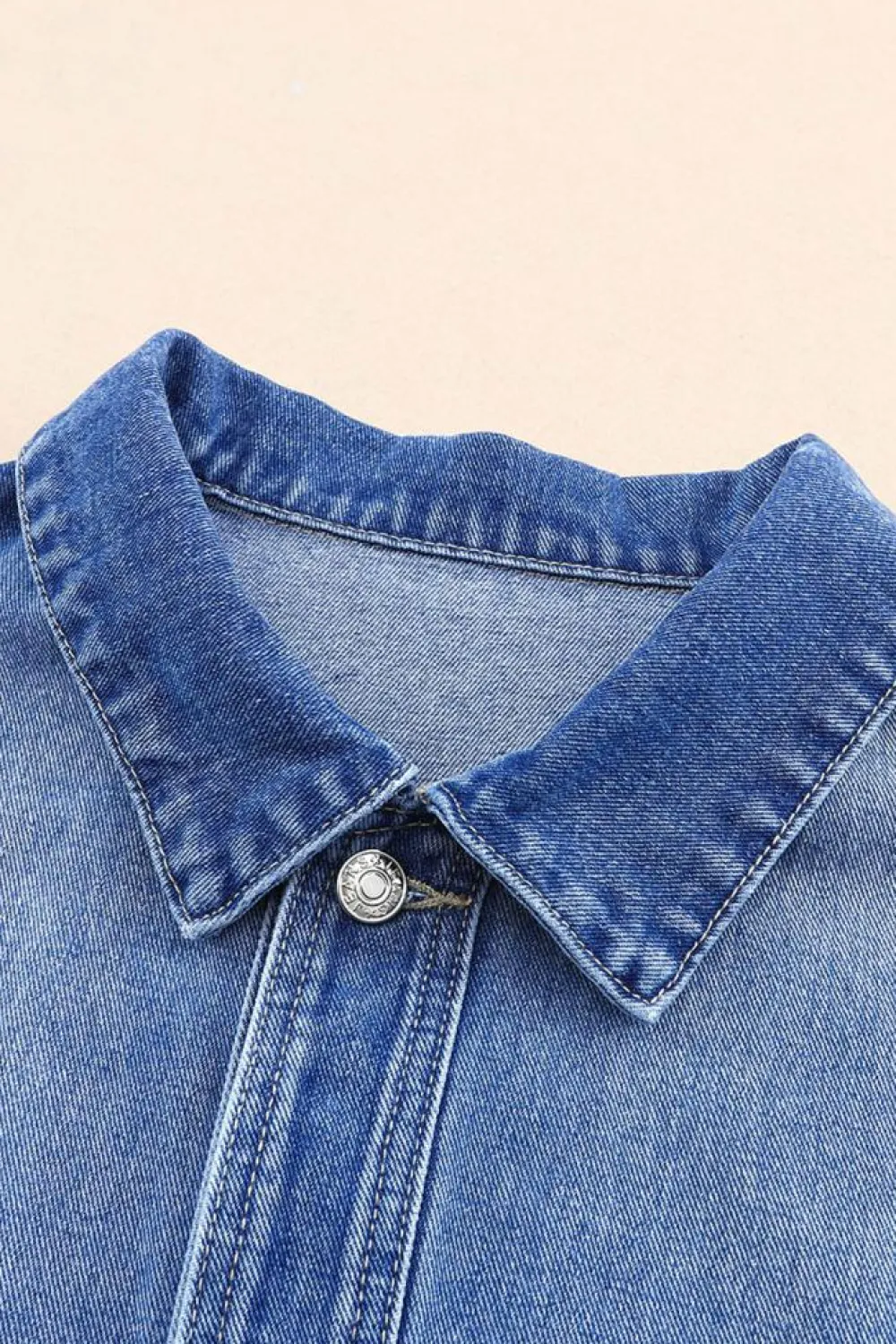 Best Dear-Lover Chest Pockets Drop Shoulder Loose Denim Jacket Blue